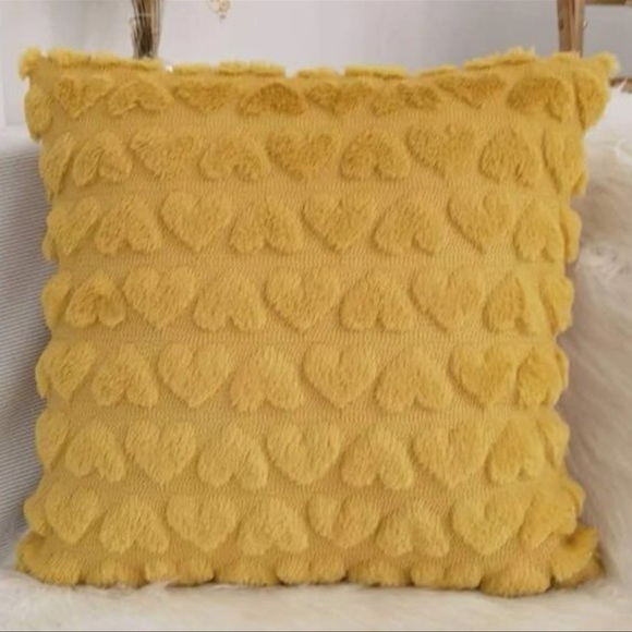 Golden Yellow Heart Tufted Decorative Throw Pillow Cushion Cover 18” x 18” - NWT - Picture 2 of 9